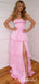 Elegant Pink Satin Ruffles  A-line Prom Dress with SIDE, Evening Dress, PD37969