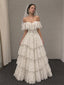 Vintage Ivory Off Shoulder A-line Ruffled Tiered Wedding Dress, WD32237
