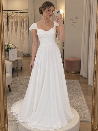 Elegant Sweetheart Cap Sleeves Corset A-line Wedding Dress, WD32234