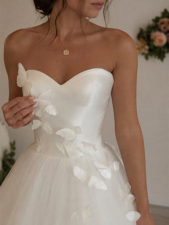 Gorgeous 3D Butterfly Applique Strapless A-Line Tulle Wedding Dress, AB1545