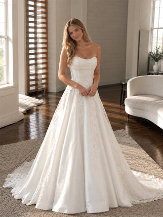 Elegant Strapless Lace Appliques A-line Satin Wedding Dress, WD32239