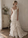 Elegant Floral Lace A-line Chiffon Wedding Dress with Cap Sleeves, WD3226