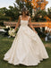 Elegant Minimalist Pleated A-line Satin Wedding Dress with Empire Waist, WD3220