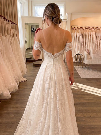Elegant Floral Lace Off the Shoulder A-line Wedding Dress, WD3227
