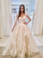 Unique Ivory V-Neck A-line Tiered Tulle Wedding Dresses, WD1103