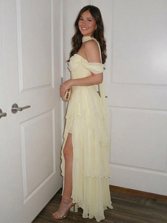 Gorgeous Yellow Strapless Ruffles A-line Tulle Ball Gown, PD2823103