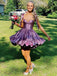 Purple Square Ruffles A-line Short Homecoming Dress with Tie Shoulder, HC382289