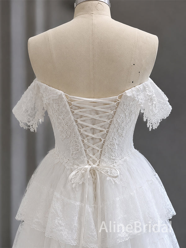 Gorgeous Off the Shoulder A-line Tiered Lace Wedding Gowns, WD32230