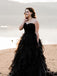 Elegant Black Strapless A-line Ruffled Tiered Chiffon Wdding Dress, WD3231