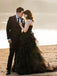 Elegant Black Strapless A-line Ruffled Tiered Chiffon Wdding Dress, WD3231