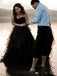 Elegant Black Strapless A-line Ruffled Tiered Chiffon Wdding Dress, WD3231