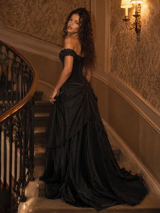 Victorian Black Off Shoulder A-line Evening Gown, Prom Dress, PD28231267