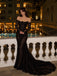 Gothic Black Off Shoulder Lace Mermaid Evening Dress with Long Sleeves, Prom Dress, PD28231261