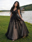 Gothic Black V-neck A-line Tulle Wedding Dress with Lace Appliques, WD3230