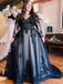 Gorgeous Black Long Sleeves A-line Lace Wedding Dress with Slit, WD3230