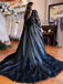Gorgeous Black Long Sleeves A-line Lace Wedding Dress with Slit, WD3230