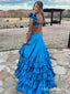 Elegant Blue V-neck Ruffles A-line Long Prom Dress, Evening Dress, PD3649