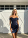 Sparkly Blue Beadings Cold Shoulder Short Homecoming Dress, HC382310