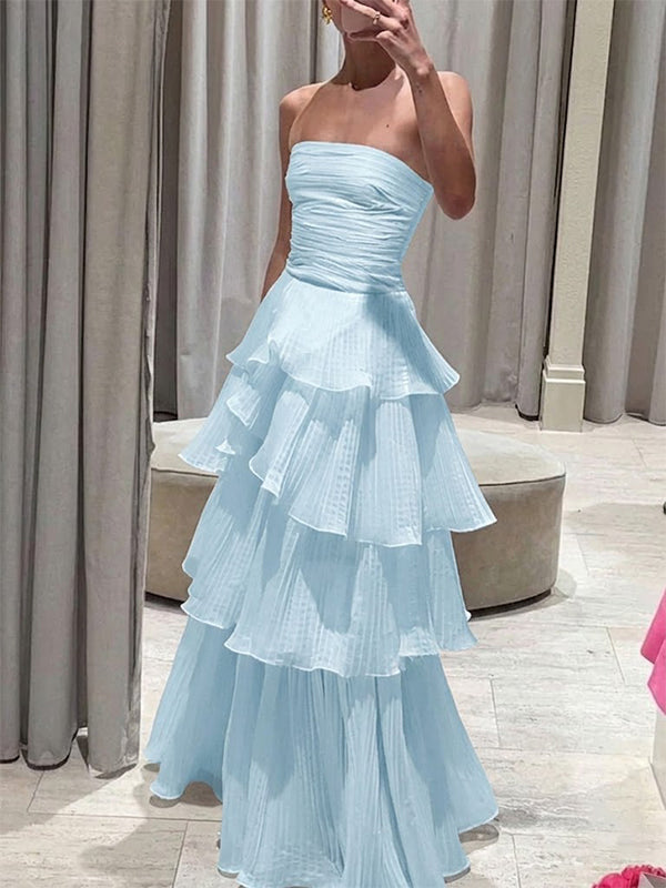 Elegant White Strapless A-line Long Prom Dress, Evening Dress, PD37686
