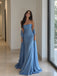 Elegant Blue Strapless Floral Lace Mermaid Evening Dress, PD28231273