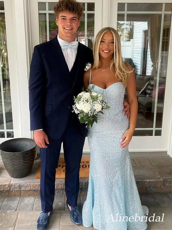 Stunning Soft Blue Beaded Mermaid Long Prom Dress, Evening Dress, PD3823043