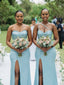 Mismatched Blue Sweetheart Side Slit Mermaid Long Bridesmaid Dress, PD3182