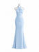 Elegant Light Blue Halter Long Bridesmaid Dress, Maids of Honor Dress, PD2823082