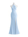 Elegant Light Blue Halter Long Bridesmaid Dress, Maids of Honor Dress, PD2823082