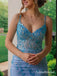 Sparkly Blue Lace Mermaid Prom Dress with Corset Bodice, PD3823038