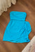 Elegant Blue Strapless Ruched Short Homecoming Dress, PD382265