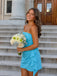 Elegant Blue Strapless Ruched Short Homecoming Dress, PD382265