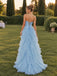 Elegant Blue Strapless Tiered Ruffled A-line Prom Dress, Evening Dress, PD28231290