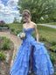 Gorgeous Blue Chiffon Strapless A-line Ruffled Tiered Prom Gown, Evening Dress, PD28231214