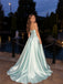 Elegant Blue Satin Strapless A-Line Evening Dress, Prom Dress, PD28231272