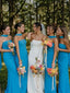 Elegant Blue Strapless Pleated Long Bridesmaid Dress, Maids of Honor Dress, PD2823081