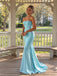 Elegant Blue Satin Strapless Pleated Memaid Prom Dress, Evening Dress, PD28231277