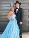 Elegant Blue Sweetheart Ruffled Tiered Tulle Prom Ball Gown, Evening Dress, PD3822992