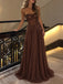 Elegant Brown Beaded Strapless Pleated A-line Chiffon Evening Dress, Prom Dress, PD28231306