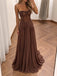 Elegant Brown Beaded Strapless Pleated A-line Chiffon Evening Dress, Prom Dress, PD28231306