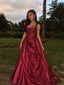 Vintage Inspired Burgundy Square Neck Corset A-line Prom Ball Gown, Evening Dress, PD28231278