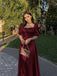 Elegant Green Square Neck Puff Sleeves A-line Long Evening Dress, Prom Dress, PD37643