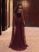 Elegant Burgundy Velvet High Neck Mermaid Evening with Sheer Lace Cape, PD28231263