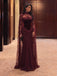 Elegant Burgundy Velvet High Neck Mermaid Evening with Sheer Lace Cape, PD28231263