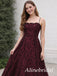 Unique Burgundy Floral Lace A-line Prom Dress, Evening Dress, PD3822997