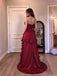 Vintage Burgundy Strapless Ruffles High Low Prom Party Dress, Evening Dress, PD2823087