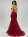 Stunning Red Lace Appliques Side Slit Mermaid Evening Party Dress, Prom Dress, PD3823003