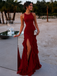 Sexy Red Chiffon Ruffled Tiered Evening Dress with Slit, PD3661