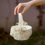 Ivory Lace Flower Girl Basket with Pearl-Accented Floral & Sage Green Ribbon Details