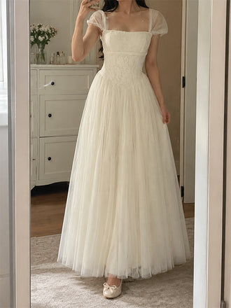 Elegant Cap Sleeves A-line Tulle Wedding Dress, WD32253