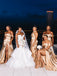 Elegant Champagne Mismatched Side Slit Mermaid Long Bridesmaid Dress, PD3181